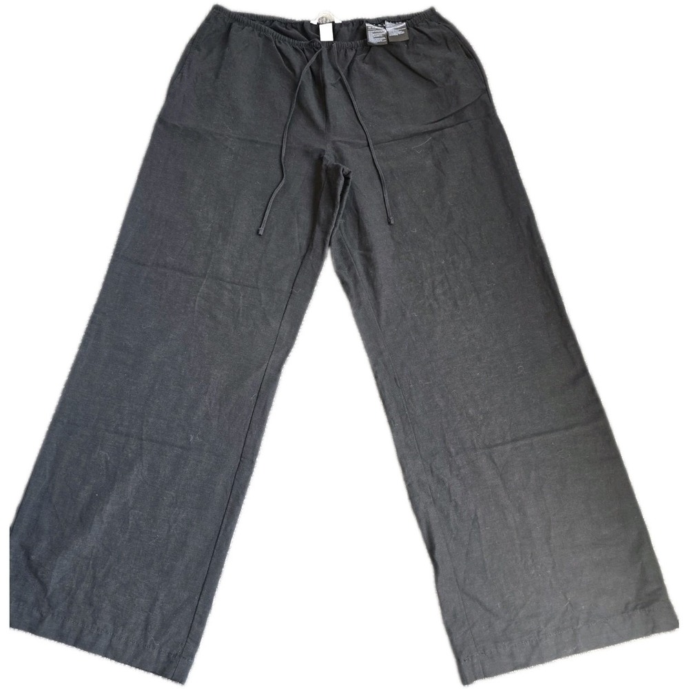 H&M Black Linen Blend Wide Leg Pants Women's Elastic Waist Beach Summer Boho L